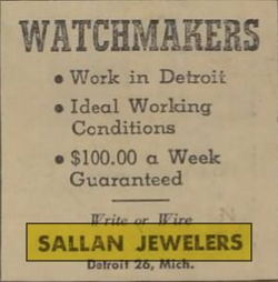 Sallan Jewelers - 1949 Ad For Help Wanted (newer photo)